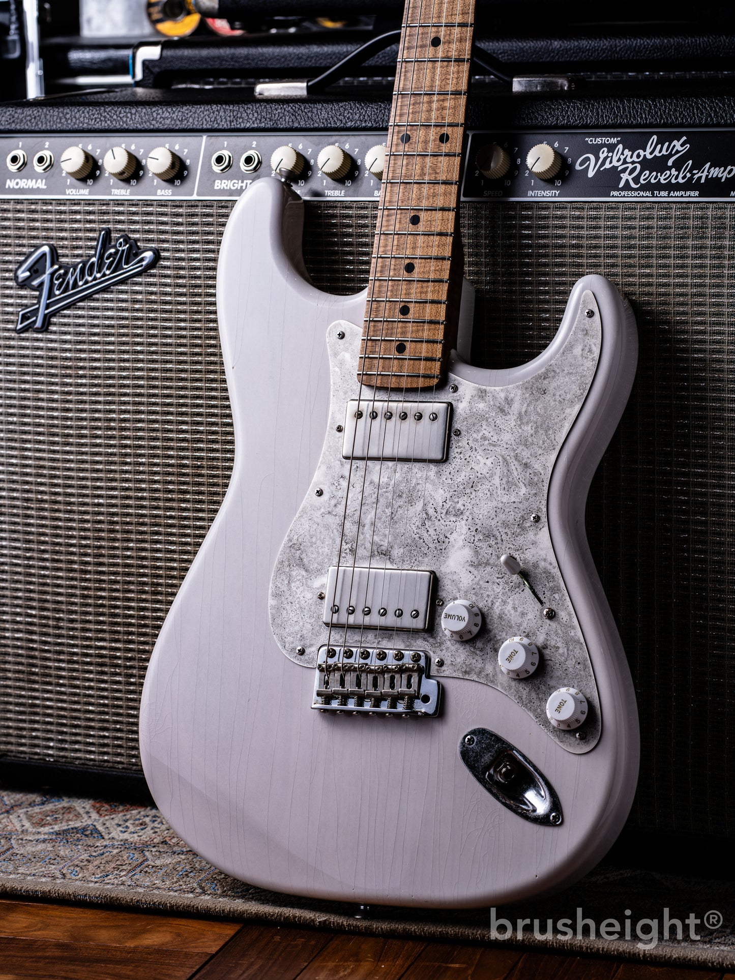 stilblu Model-S #218 HH “Light Aged” White Blonde with Antique Silver Lollar Pickups Imperial Roasted Super Flame Maple Quarter Sawn