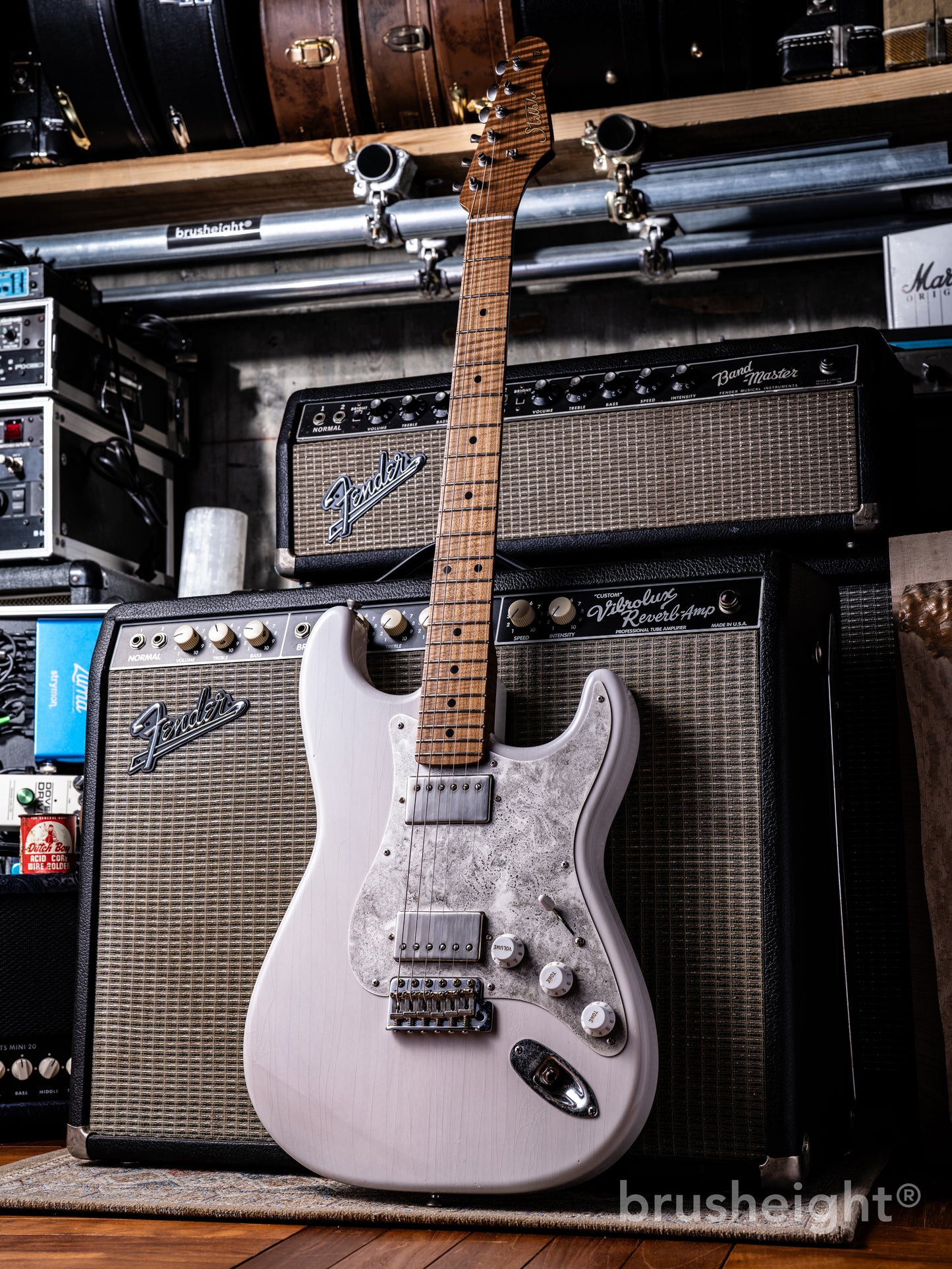 stilblu Model-S #218 HH “Light Aged” White Blonde with Antique Silver Lollar Pickups Imperial Roasted Super Flame Maple Quarter Sawn