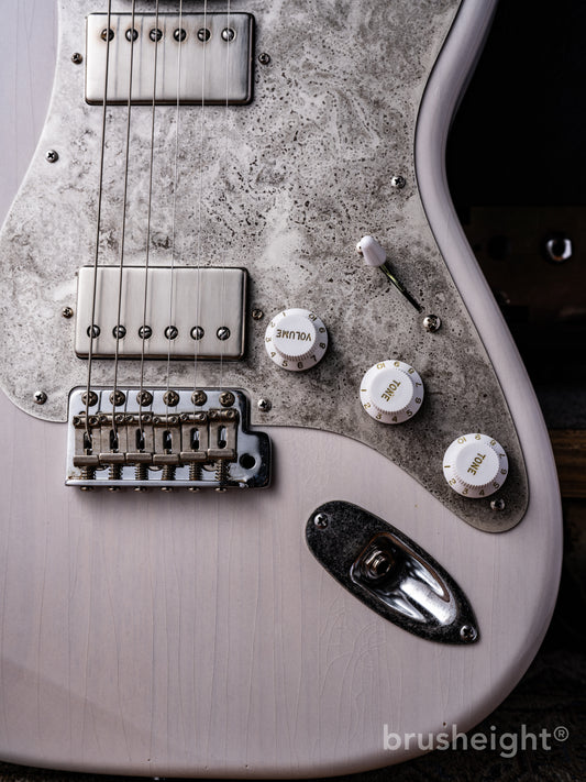 stilblu Model-S #218 HH “Light Aged” White Blonde with Antique Silver Lollar Pickups Imperial Roasted Super Flame Maple Quarter Sawn