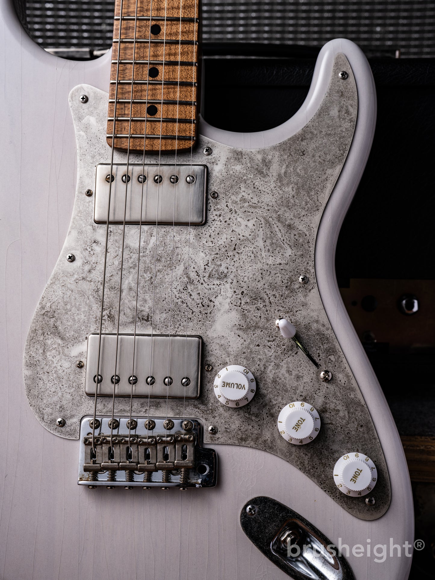stilblu Model-S #218 HH “Light Aged” White Blonde with Antique Silver Lollar Pickups Imperial Roasted Super Flame Maple Quarter Sawn