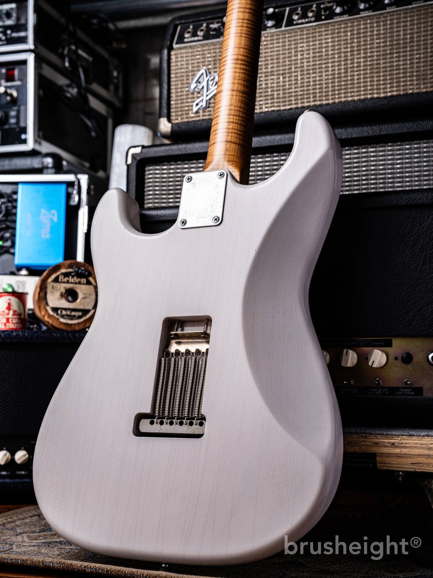 stilblu Model-S #218 HH “Light Aged” White Blonde with Antique Silver Lollar Pickups Imperial Roasted Super Flame Maple Quarter Sawn
