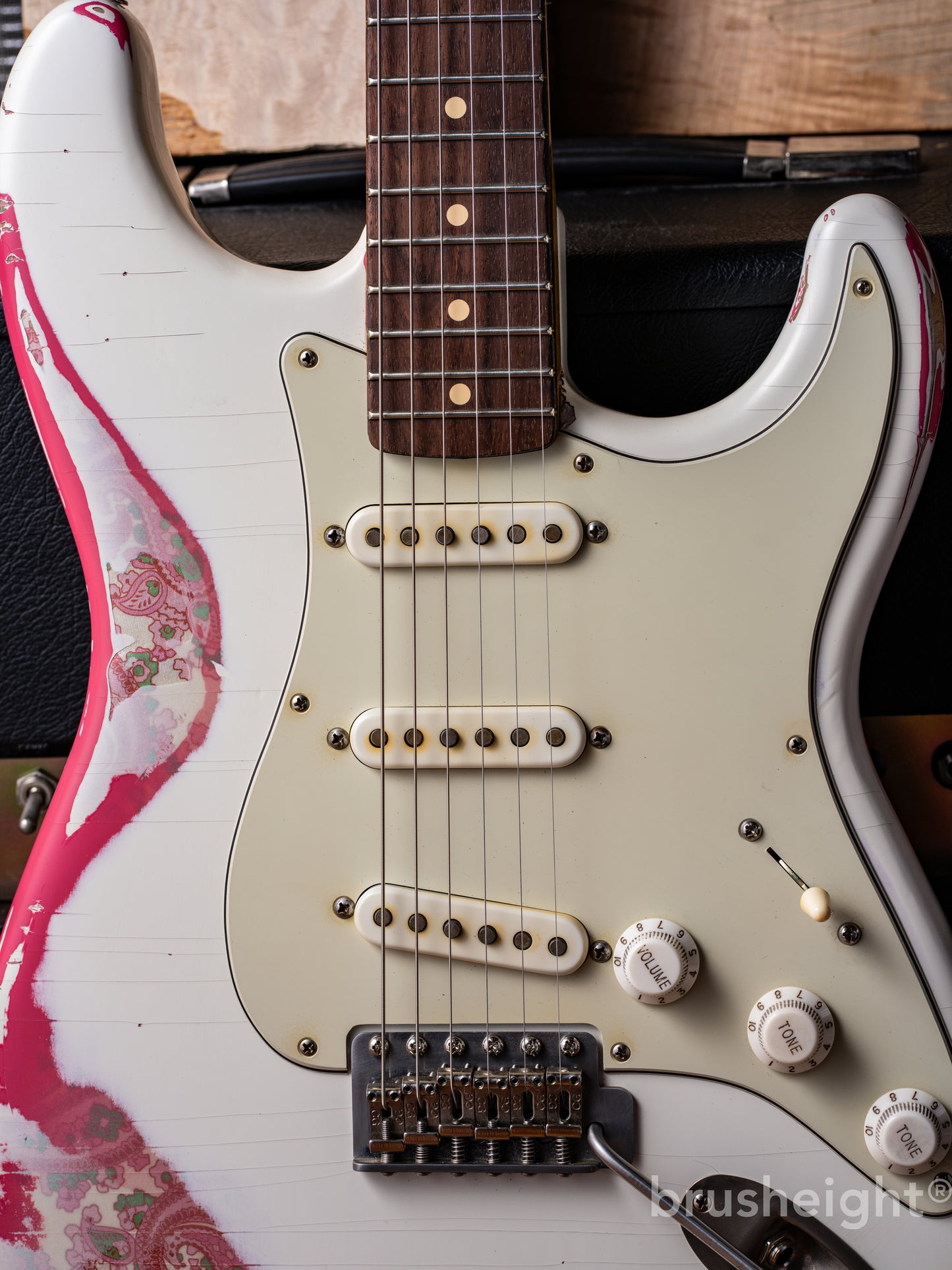 TMG Guitar Co. SSS Blonde over Pink Paisley Midium Aging Checking 5A Flame & Brazilian