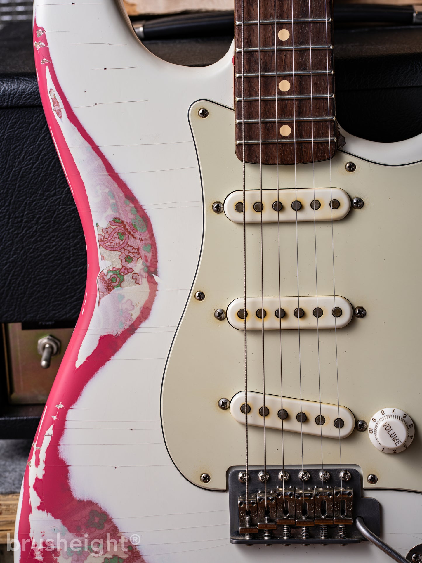 TMG Guitar Co. SSS Blonde over Pink Paisley Midium Aging Checking 5A Flame & Brazilian