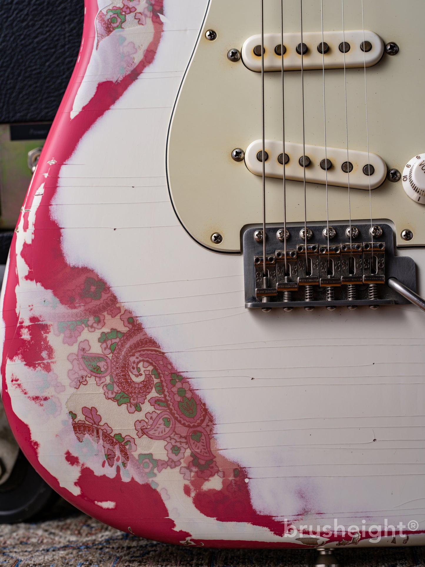TMG Guitar Co. SSS Blonde over Pink Paisley Midium Aging Checking 5A Flame & Brazilian