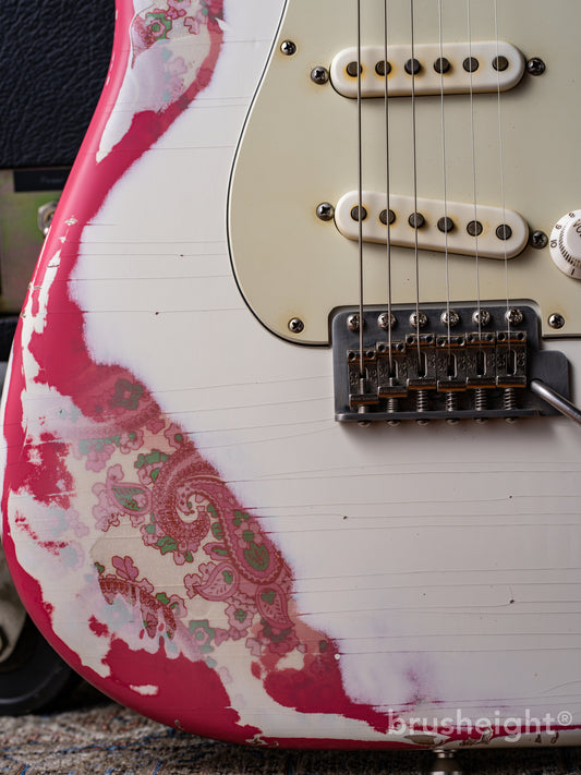 TMG Guitar Co. SSS Blonde over Pink Paisley Midium Aging Checking 5A Flame & Brazilian