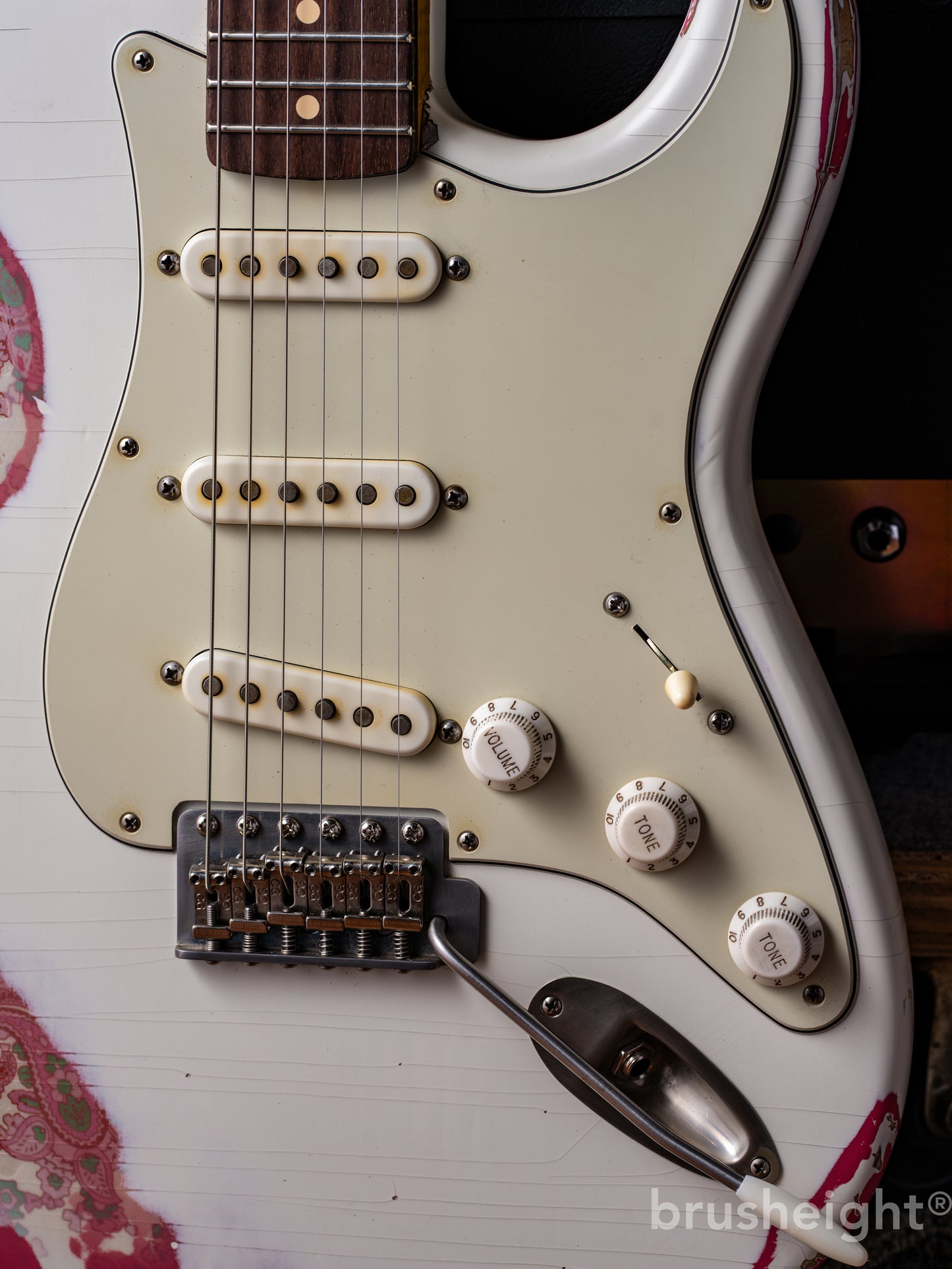 TMG Guitar Co. SSS Blonde over Pink Paisley Midium Aging Checking 5A Flame & Brazilian