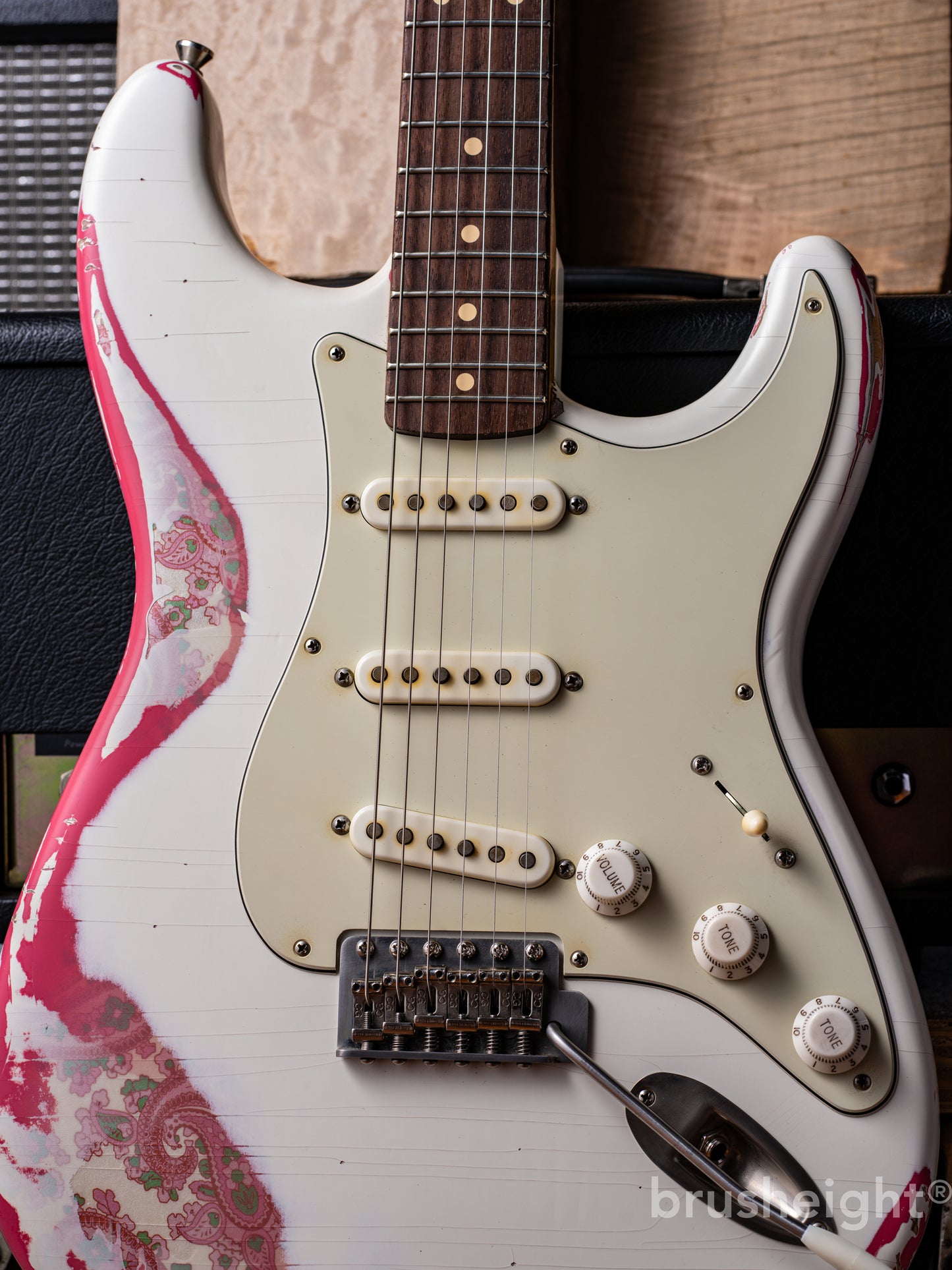 TMG Guitar Co. SSS Blonde over Pink Paisley Midium Aging Checking 5A Flame & Brazilian