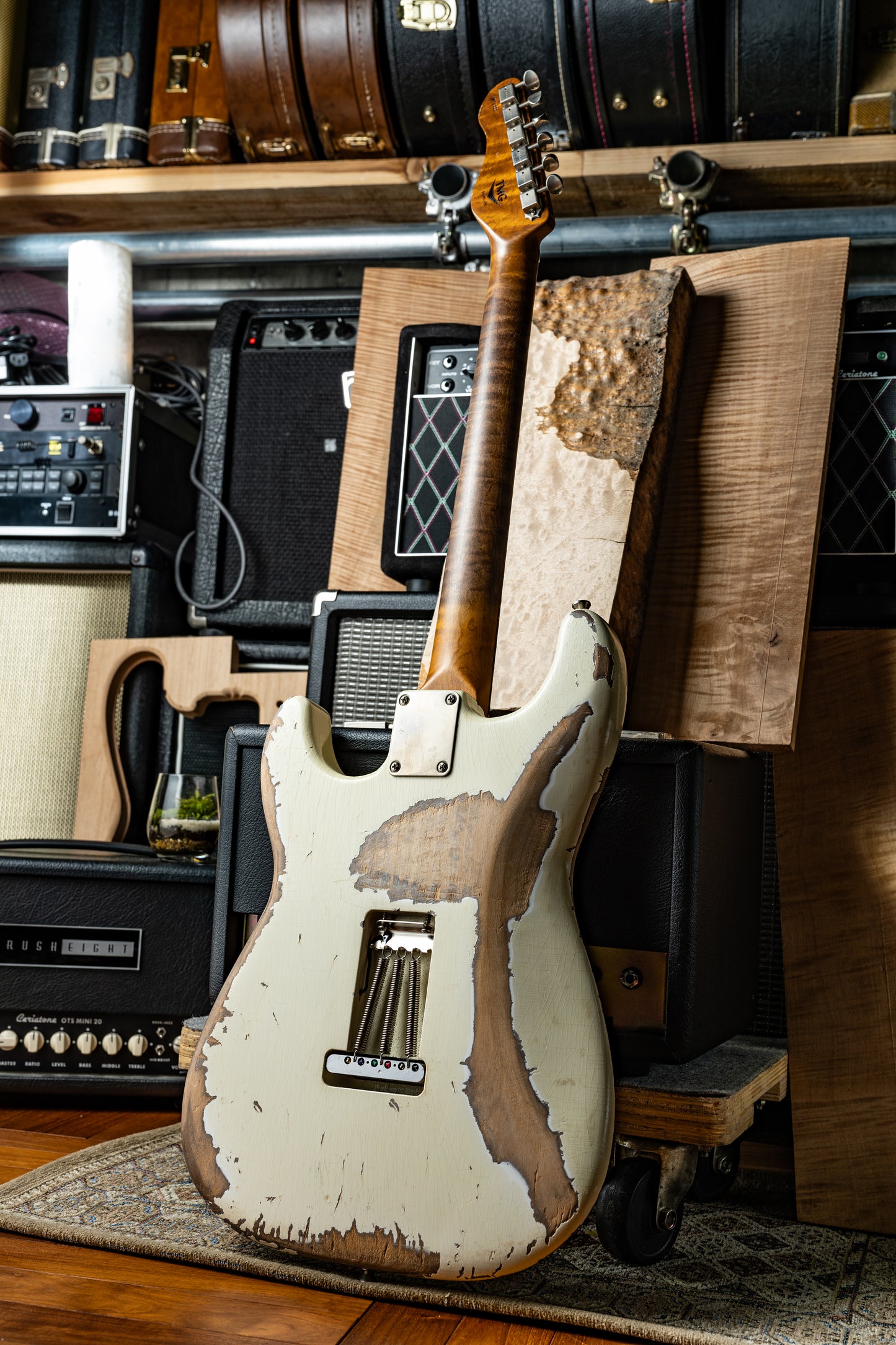 TMG Guitar Co. Dover SSS “Olympic White ”Heavy Aging Roasted 5A Flame Maple & Matching Head