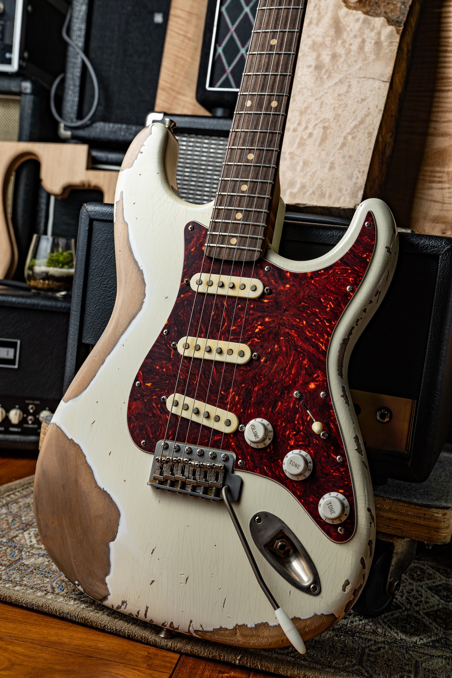 TMG Guitar Co. Dover SSS “Olympic White ”Heavy Aging Roasted 5A Flame Maple & Matching Head