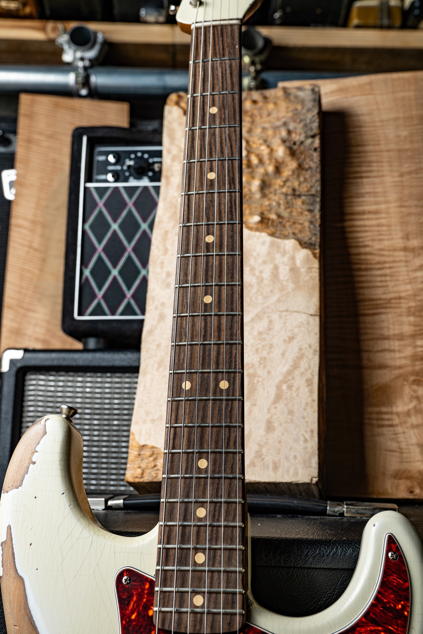 TMG Guitar Co. Dover SSS “Olympic White ”Heavy Aging Roasted 5A Flame Maple & Matching Head