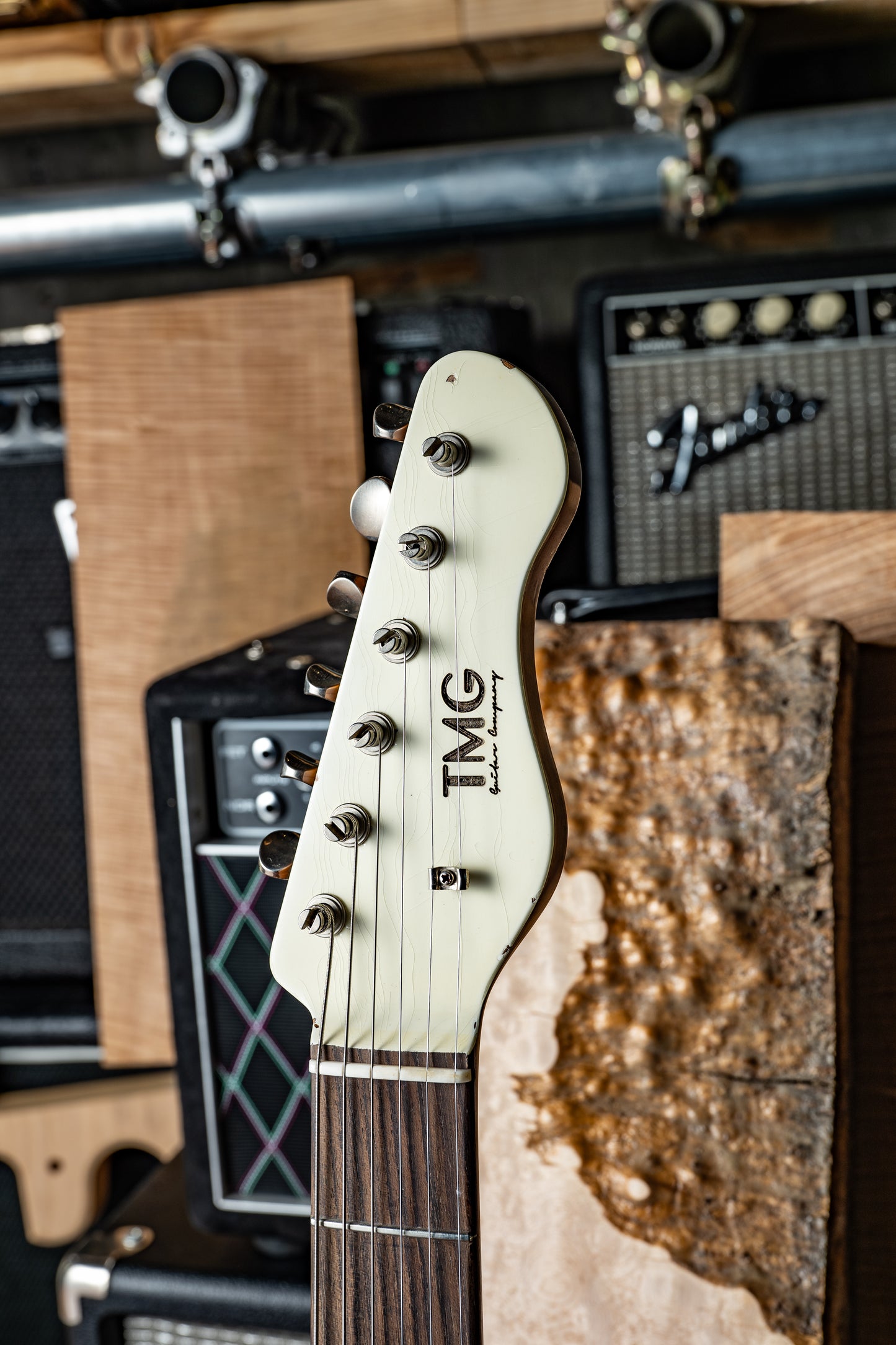 TMG Guitar Co. Dover SSS “Olympic White ”Heavy Aging Roasted 5A Flame Maple & Matching Head