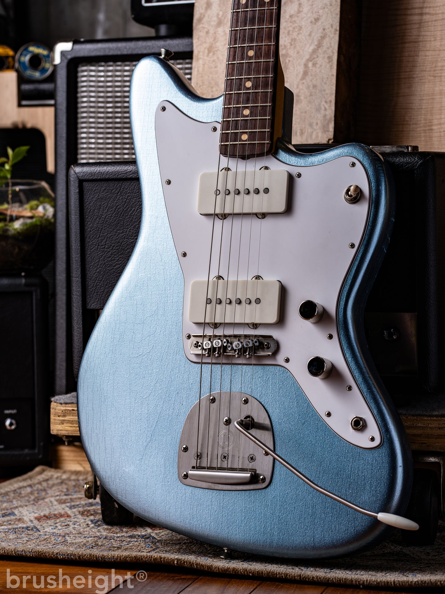 TMG Guitar Co. Ronnie Scott “Iced Blue Metalic” Medium Checking Matching Head with lollar Pickups