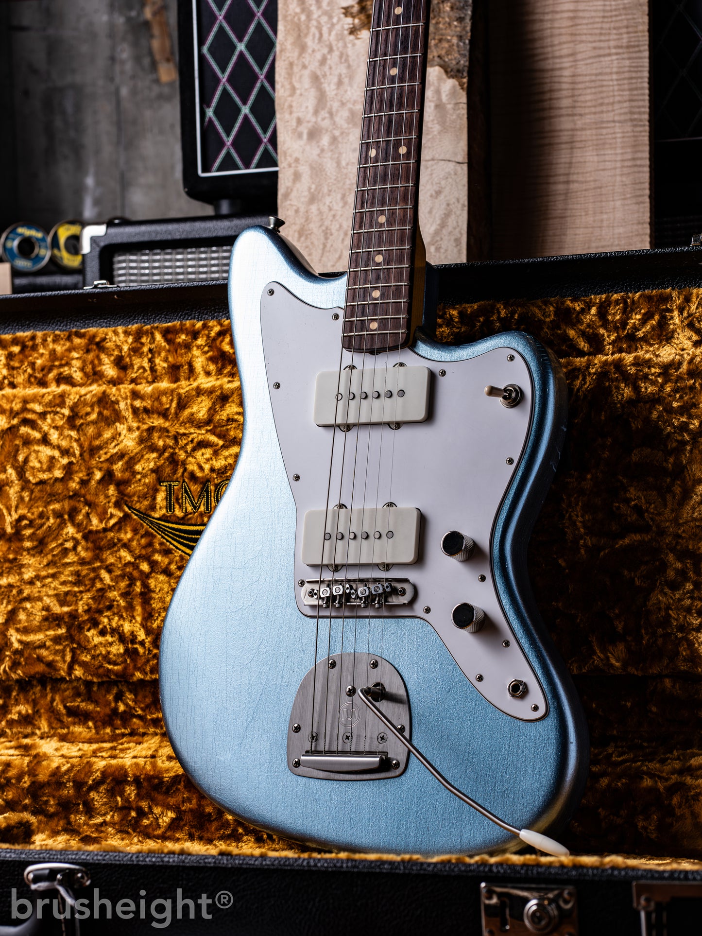 TMG Guitar Co. Ronnie Scott “Iced Blue Metalic” Medium Checking Matching Head with lollar Pickups