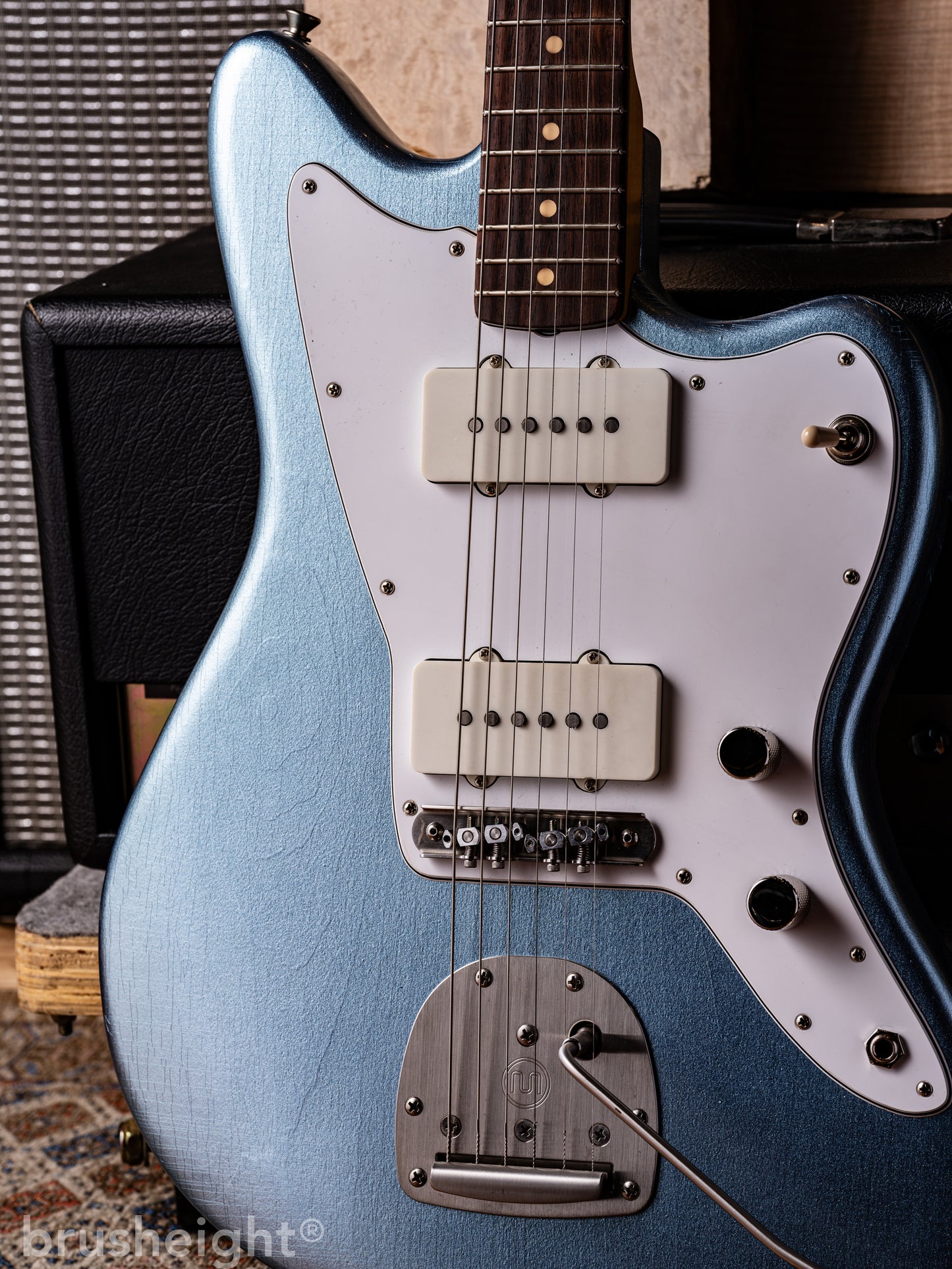 TMG Guitar Co. Ronnie Scott “Iced Blue Metalic” Medium Checking Matching Head with lollar Pickups