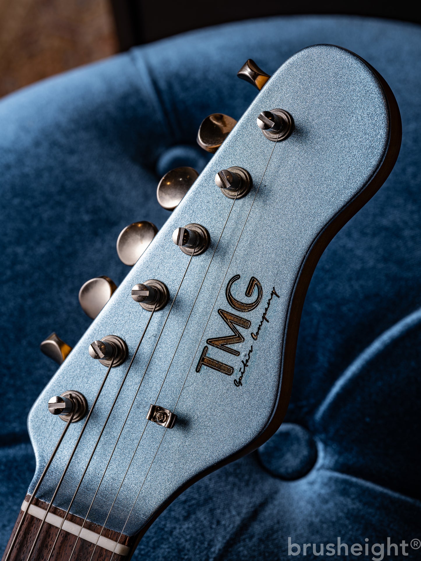 TMG Guitar Co. Ronnie Scott “Iced Blue Metalic” Medium Checking Matching Head with lollar Pickups